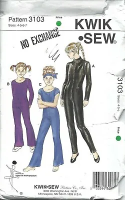 Kwik Sew Pattern 3103 Dance Or Costume Unitard Child 4 - 7 Uncut OOP • £25.37
