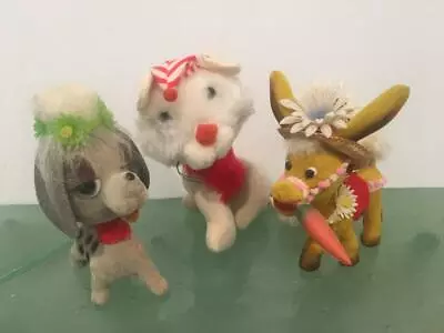 1960s Japan Hong Kong Velvet Plush Vtg Pet LOT 3 Donkey Holiday LionSpot Dog • $59.99