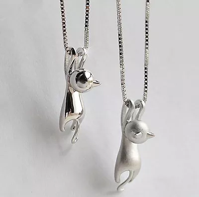 £2.99 • Buy Cat Pendant Chain Necklace Stud Earrings 925 Sterling Silver Womens Jewellery UK