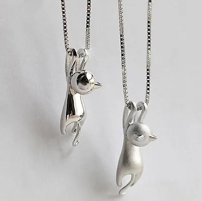 Cat Pendant Chain Necklace Stud Earrings 925 Sterling Silver Womens Jewellery UK • £3.47