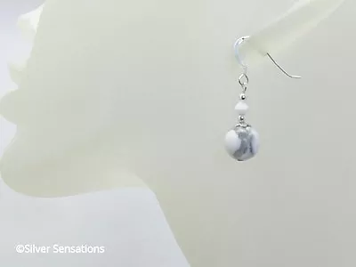 White & Pastel Grey Howlite Earrings With Sterling Silver & Swarovski Crystals • £13.50