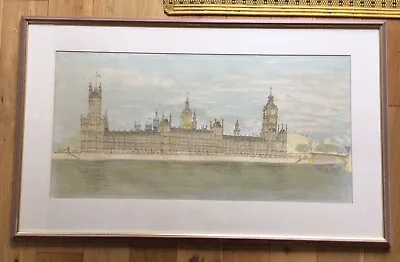 Large Vintage Framed Pen & Ink Drawing Of The Houses Or Parliament London • £75