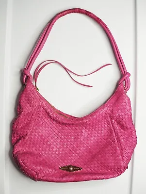 ELLIOTT LUCCA Purse Shoulder Bag Pink Woven Leather Knot Hobo Braided 12.5  EUC • $28.89