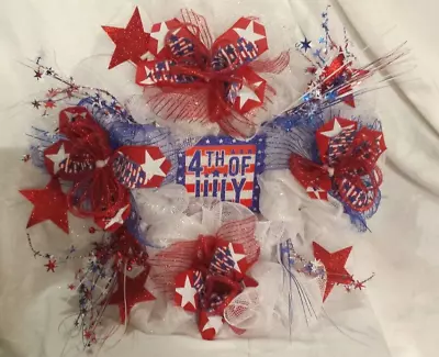 Patriotic Mesh Wreath 20inch USA Summer Deco America 4th Of July Red White Blue • $16.99