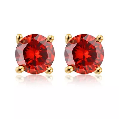 Buyless Fashion Women 14K Gold Plated Birthstone Earrings Sterling Silver 6MM • $8.97