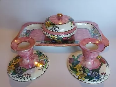 Beautiful Vintage Maling Lustre Ware Pink Floral Dressing Table Set • £19.99