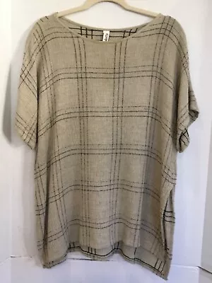 BABETTE San Francisco Top L Art To Wear Texture Top Tan Black Check 48” Chest • $28