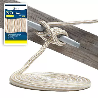 5/8  X 15' - Gold/White Durable Double Braided Nylon Dock Line - For Boats Up • $26.98