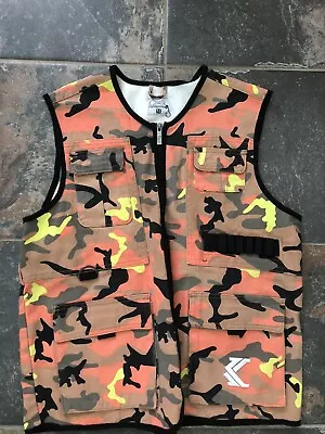 New Fishing Tech Karl Kani Jeans Camo Utility Vest Gilet 90s Jacket Hip Hop M • £35