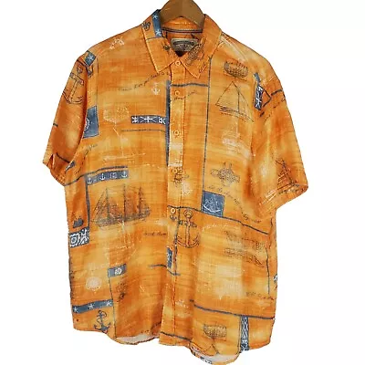 Jimmy Buffett's Margaritaville Nautical Hawaiian Shirt Sz M Orange Short Sleeve • $23.93
