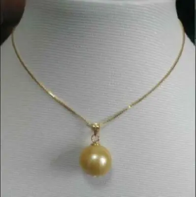 11-10mm Round Natural South Seas Gold Pearl 14K Pendant Necklace • $29.99