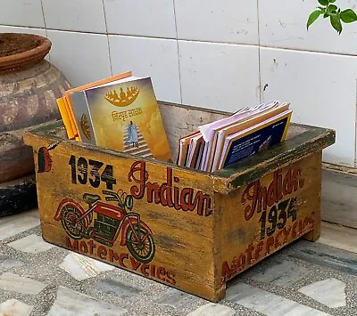 Vintage Library Wooden Box Book Storage Cart Hand Painted Bookcase Home Decor • $387.20