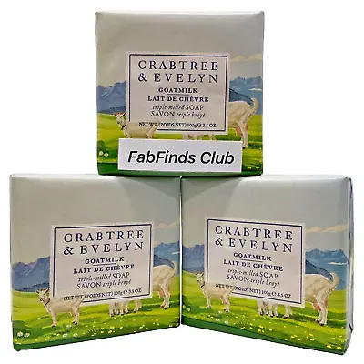 Crabtree & Evelyn Goat Milk Bar Soap Triple Milled 10.5oz (3x3.5oz) 3pc Set • $18.98
