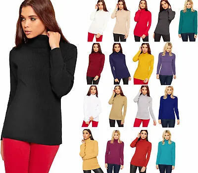 £9.59 • Buy Plus Size Women Ladies High Polo Roll Neck Long Sleeve Ribbed Jumper Sweater6-24