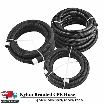 Black Fuel Hose Oil Gas Line AN4-AN6-AN8-AN10-AN12 Nylon/Stainless Steel Braided • $8.88