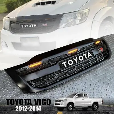 $266.34 • Buy Front Grille Gloss Black LED Amber White Logo For Toyota Hilux Vigo MK7 2012-14