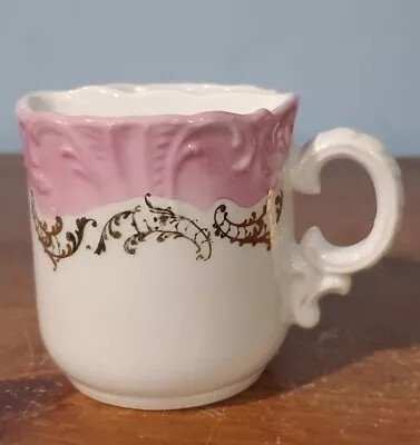 SHAVING MUSTACHE MUG Porcelain White W/gold Swags & Pink Top Border Embossed • $5