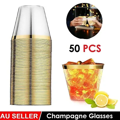50PCS Wine Glass Champagne Glasses Drink Cup Cocktail Party Gold Rimmed Cup • $25.99