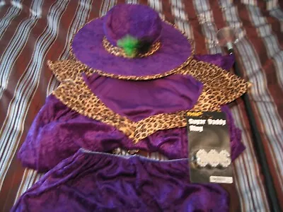 Velvet Big Daddy Halloween Pimp Costume Brand New! Jewelry & Diamond Cane Includ • $59.99