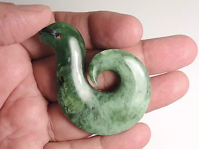 Dark/Light Green ARAHURA JADE Maori Pounamu NEPHRITE Dean Hetherington FISH HOOK • $121.50