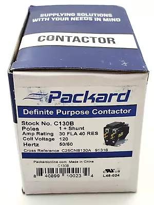 Packard C130B Definite Purpose Contactor One Pole + Shunt 30 Amp 120 Volt • $19.99