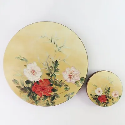 Vintage Set Pimpernel Placemats & Drink Coasters Cork Back Chinese Rose Floral • $49.95