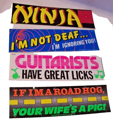 4 GENUINE VINTAGE 80’s Funny Random BUMPER STICKER HUMOR  Made In USA • $10.97