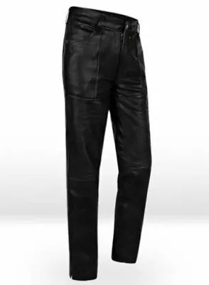 Jim Morrison Cowhide Plain Black Leather Jeans Pants Fashion Trouser • $109.99