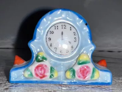  Occupied Japan Clock Figurine Made In  H.Kato Miniature Mantle Blue Vintage • $7