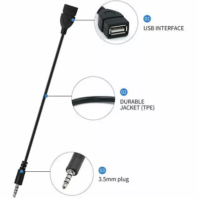 AUX To USB Adapter 3.5mm Male Aux Audio Jack Plug To USB 2.0 Female Converter • £2.86