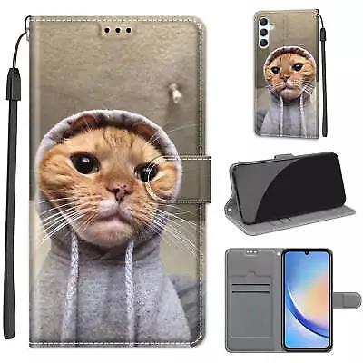 For Various Phone Case Flip Magnetic Painted Cat Leather Stand Card Slots Covers • $3.99