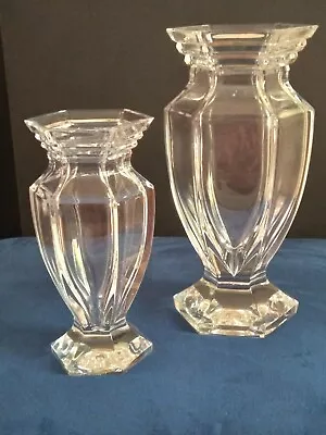 Pair Of Waterford Crystal Hexagonal Odessa Vases 8  And 6  • $42.99