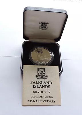 1983 Falkland Islands Silver Proof 50p 150th Anniversary Cased With COA • £14.99