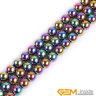 Rainbow Metallic Coated Reflections Hematite Round Beads 15  6mm 8mm 10mm 12mm • £2.89