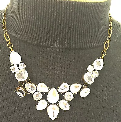 1930s Necklace Depression Era White Floral Pasted Set In Brass White Crystals • $29.99