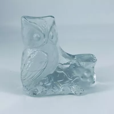 Vintage Viking Frosted Clear Glass Owl On Log Paperweight Bookend • $21.25