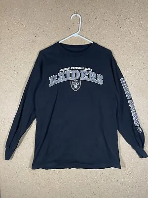 Oakland Raiders Football T Shirt Long Sleeve Men’s L NFL Black LOGO Spell Out • $9.99