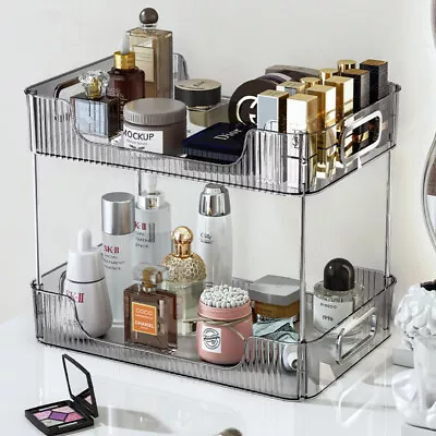 2 Tiers Cosmetic Storage Box Clear Rack Makeup Organizer Perfume Display Stand • £11.94