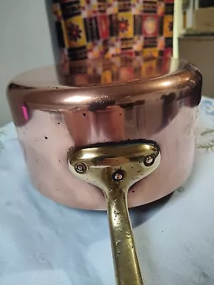 Antique Vintage HEAVY Copper Sauce Pot BRASS Handle 6.5   • $34.99