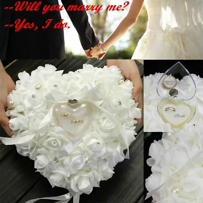 Ivory Satin Crystal Flower Wedding Ceremony Ring Bearer Pillow A • £6.91