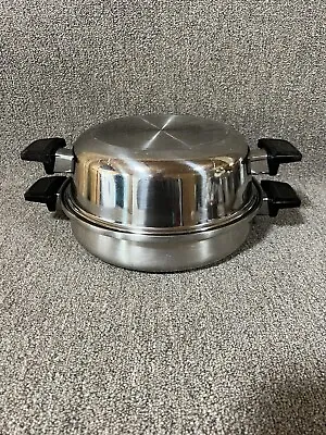 Vtg 9-Pc Royal Queen 11  Skillet Dome Lid Egg Poacher 5-Ply Multi-Core T304 SS • $70