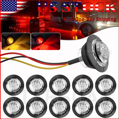 3/4 12V Marker Lights Dual Color Red-Amber LED Truck Trailer Side Round Bullet • $16.96