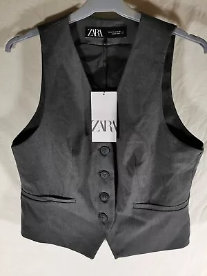 BNWT Womens ZARA Tailored Waistcoat With Asymmetric Fastening Size M Grey  • $37.34