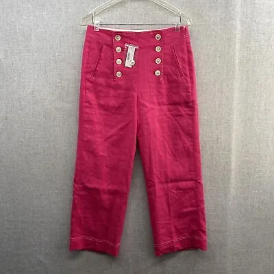 NEW J Crew Peyton Sailor Linen Pant Womens Size 4 Pink High Rise Wide Leg BARBIE • $24.88