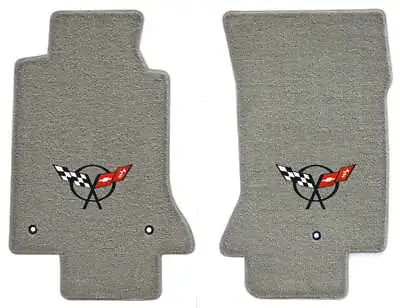 1997-2004 C5 Corvette Gray Grey 2pc Front Floor Mats - Black Crossed Flags Logo • $138.99