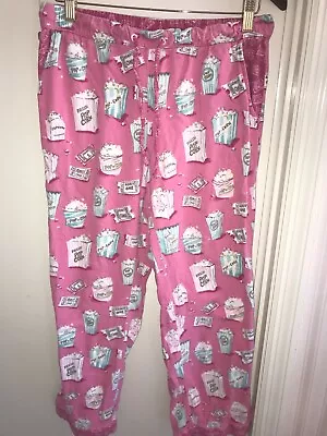 Munki Munki Pop Corn Fun Movie Night Pink Flannel Pajama Pants S Cotton Women's • $7.99