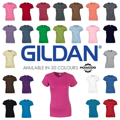 GILDAN Ladies Fitted 100% Plain Cotton Softstyle Womens T-Shirt Top 30 COLOURS • £4.99