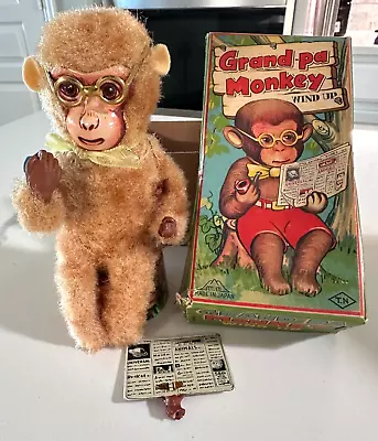 Vintage Wind-Up GRAND PA MONKEY - Pipe Smoking Monkey Toy Japan Orig Box • $20