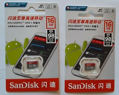 2 Pk Sandisk Micro SD 16GB 98MB FREE FAST SHIPPING FROM CA. USA $12.99 • $12.99