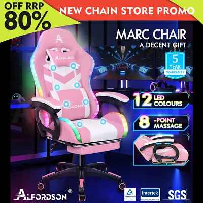 $209.85 • Buy ALFORDSON Gaming Office Chair 12 RGB LED Massage Computer Seat Footrest Pink